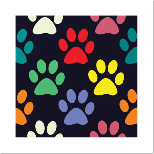 Colorful Puppy Dog Paw Pattern Posters and Art